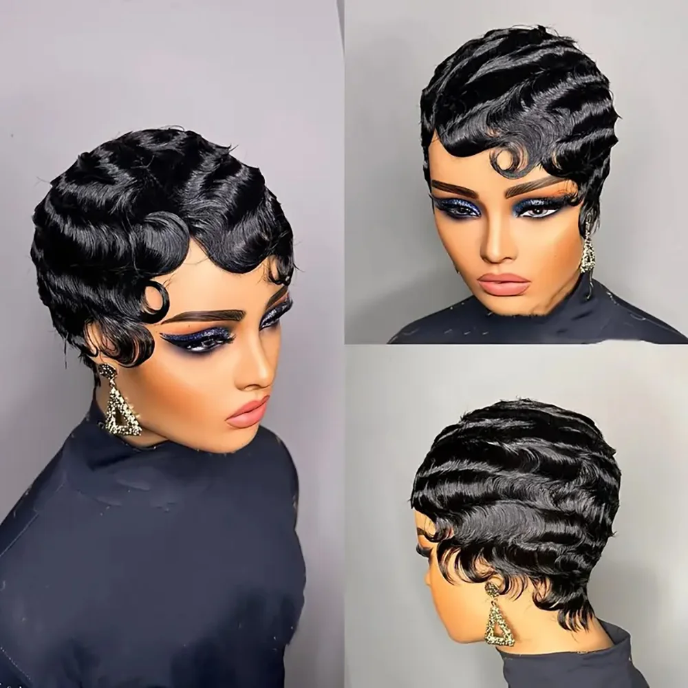 Retro classical black short bob hairstyle headgear, heat-treated synthetic fiber, women's short hair