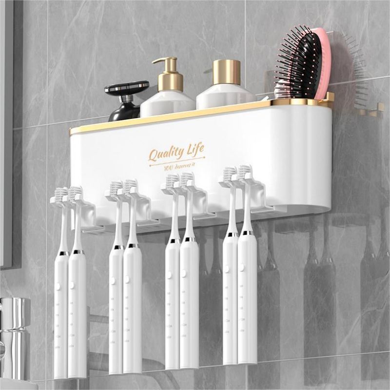Toothbrush Rack Mouthwash Cup Bathroom Perforation-Free Wall Hanging Storage Rack