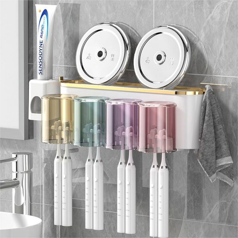 Toothbrush Rack Mouthwash Cup Bathroom Perforation-Free Wall Hanging Storage Rack