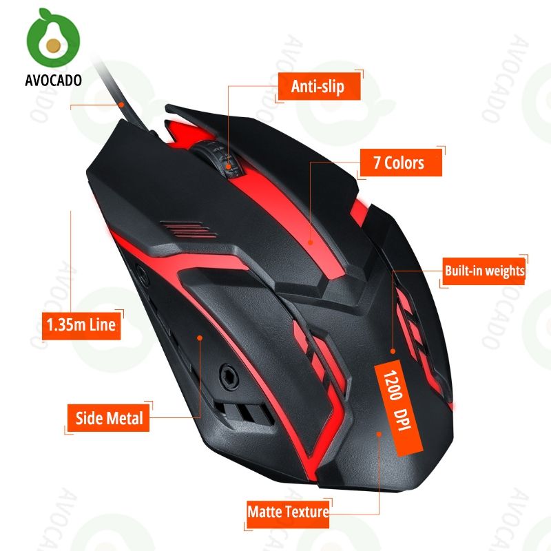 AVOCADO V1 Mice Game and Office USB Mouse Lighting Colorful For Laptops PC Cheap and Durable Mouse