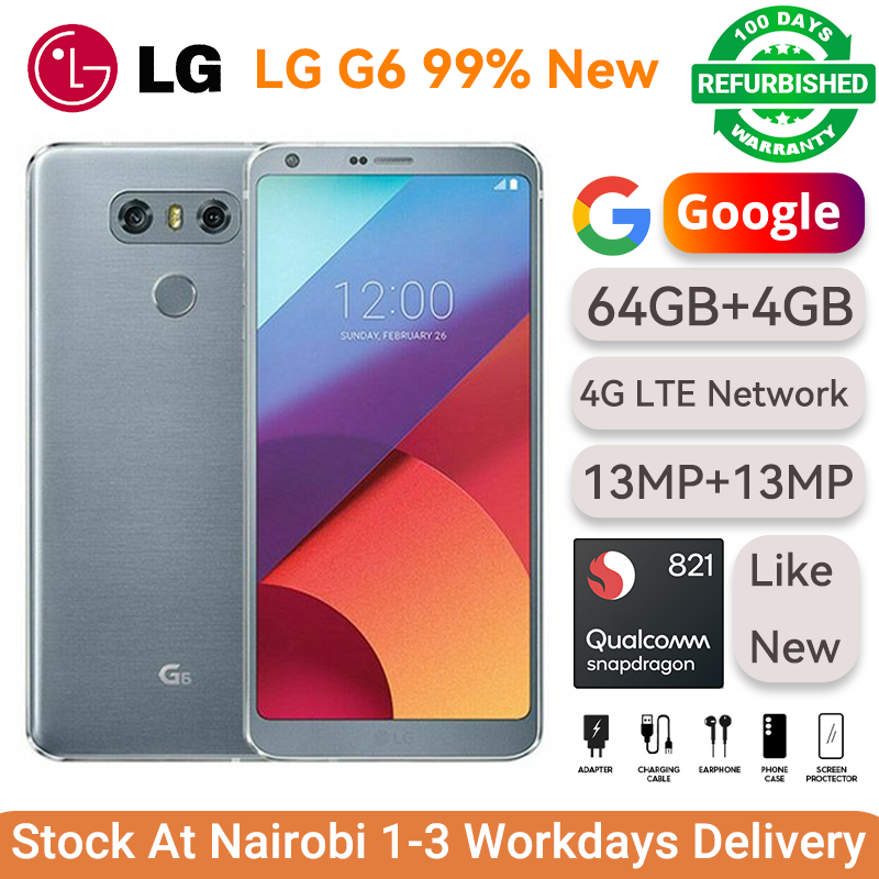 Refurbished Phones LG G6 ThinQ 64GB Storage 4GB RAM Single 4G LTE Network 13MP Dual Camera 5MP Selfie Camera 5.7" Fullvision Display IPS 3300mAh Battery Type-C SD Slot Smart Phones