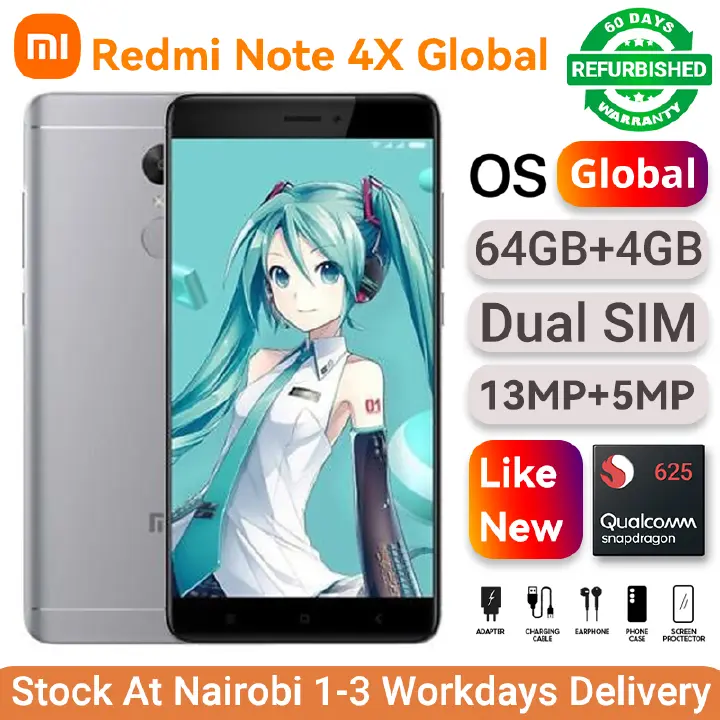 Refurbished XIAOMI Redmi Note 4X 64GB Storage 4GB RAM 13MP+5MP Camera 4100mAh Battery 5.5" Screen Back Fingerprint Unlock Smart Phones
