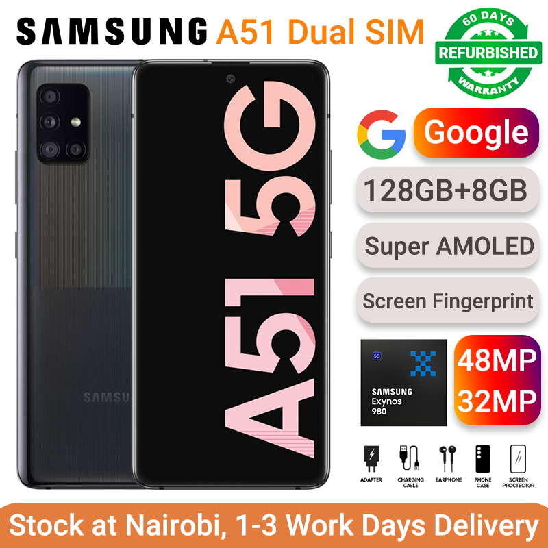 Refurbished Phone SAMSUNG Galaxy A51 5G Super AMOLED In Display Fingerprint Dual SIM 8GB RAM 128GB Storage 48MP+32MP Quad Camera 4500 mAh Battery Smart Phones