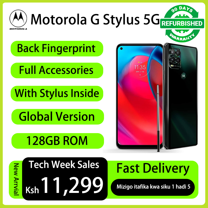 Refurbished Phones Motorola G Stylus 5G 128GB Storage 6.81" FHD+ (4+1)5GB RAM Snapdragon 480 5G Built in Stylus 48MP+10MP Camera Back Fingerprint Unlock Android 11 Smart Phones