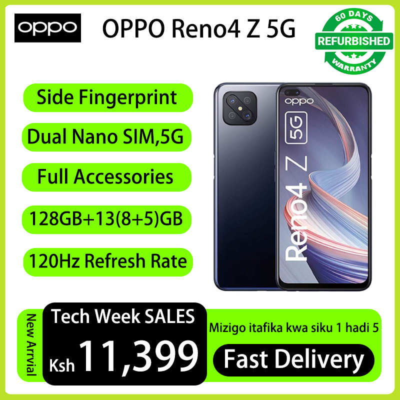 Refurbished Phones OPPO Reno4 Z 5G(A92s) 13(8+5)GB RAM 128GB ROM Dual SIM 5G Network 6.57" 120HZ Refresh Display 48MP+16MP Camera 4000 mAh type c otg Full Set Smart phones