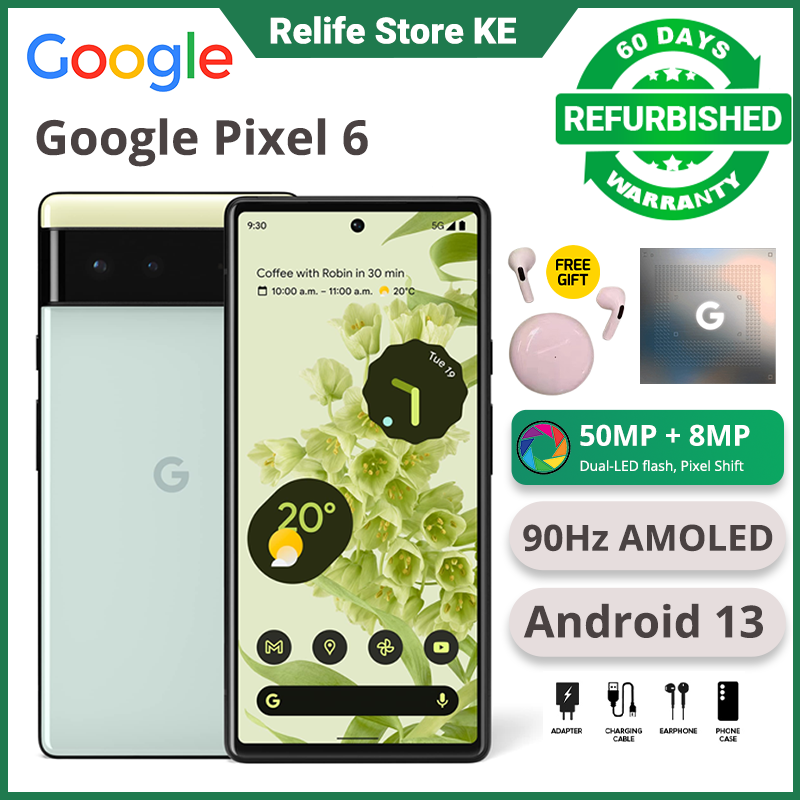 Refurbished Phones Google Pixel 6 8GB RAM 128GB Storage 90Hz AMOLED Screen CPU Google Tensor 50MP 4614mAh Battery Fingerprint (under display) Smart Phones