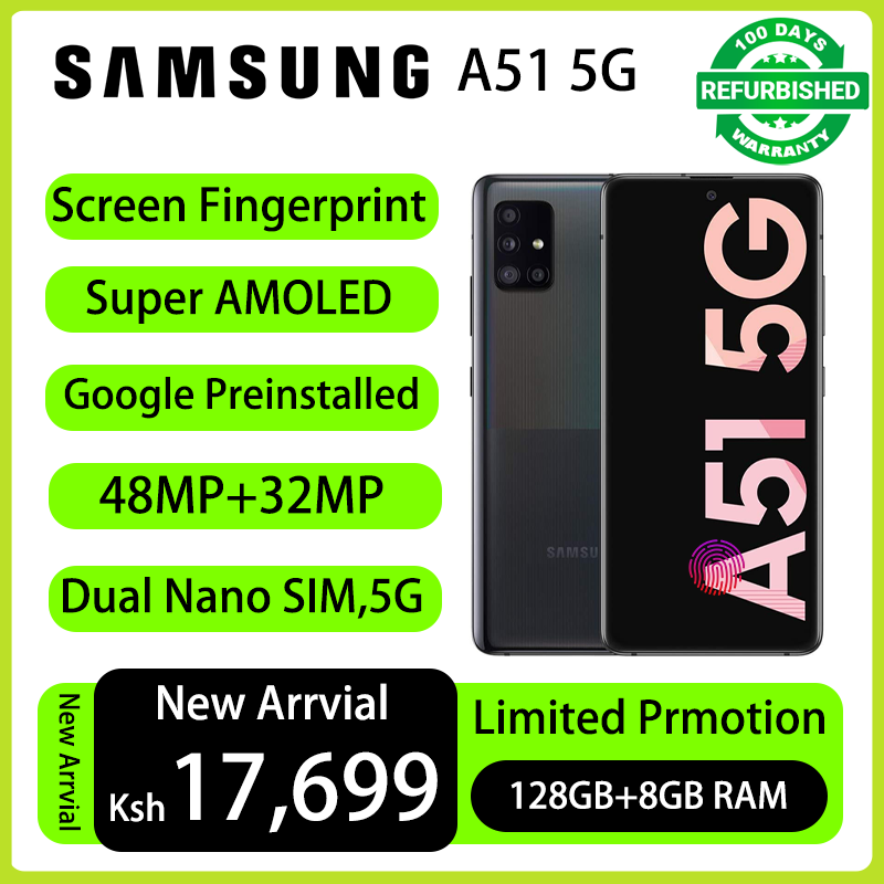 Refurbished Phone SAMSUNG Galaxy A51 5G Super AMOLED In Display Fingerprint Dual SIM 8GB RAM 128GB Storage 48MP+32MP Quad Camera 4500 mAh Battery Smart Phones
