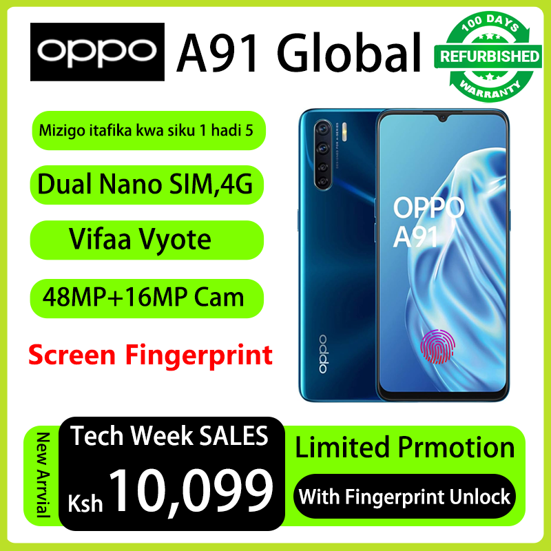 Refurbished Phones OPPO A91 Fingerprint Unlock 128GB Storage 8GB RAM 48MP+16MP Camera  Helio P70 Dual 4G Nework 4025mAh Battery  6.4" Screen Smart Phones