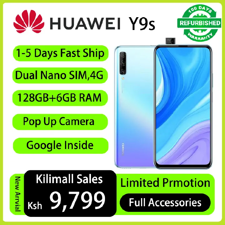 Refurbished Phone HUAWEI Y9s 6.59" FullView Dual SIM 128GB Storage 6GB RAM 48MP+16MP Pop Up Camera EMUI 9.1 4000mAh Battery Side Fingerprint Unlock Smart Phones