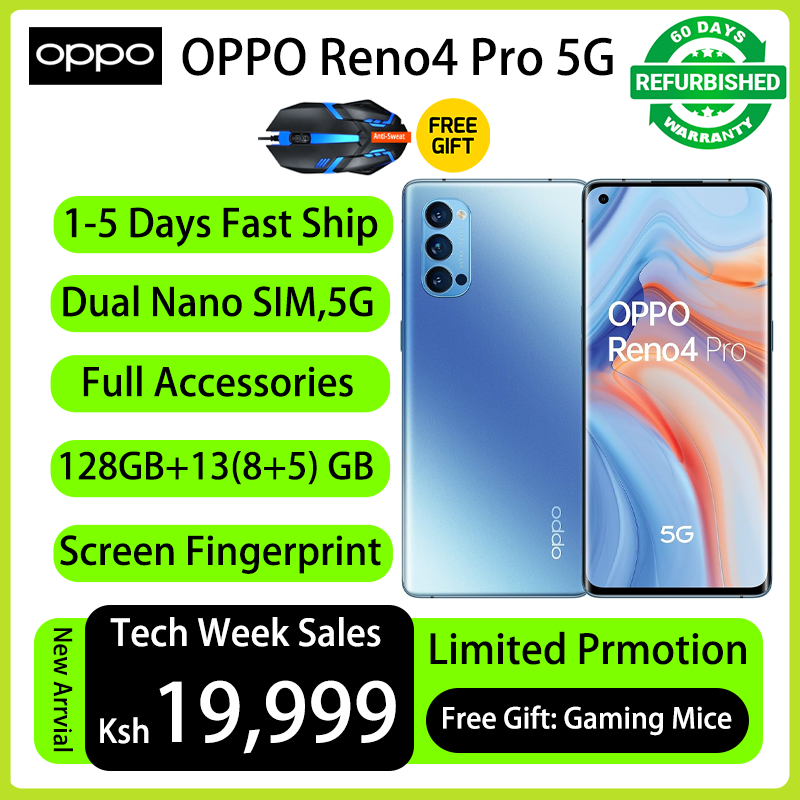 Refurbished Phones OPPO Reno4 PRO 5G 13(8+5)GB RAM 128GB Storage 90Hz AMOLED 48MP+32MP Camera 4000 mAh Dual SIM 5G Network indisplay fingerprint Reno 4 Pro Smart Phones Phones