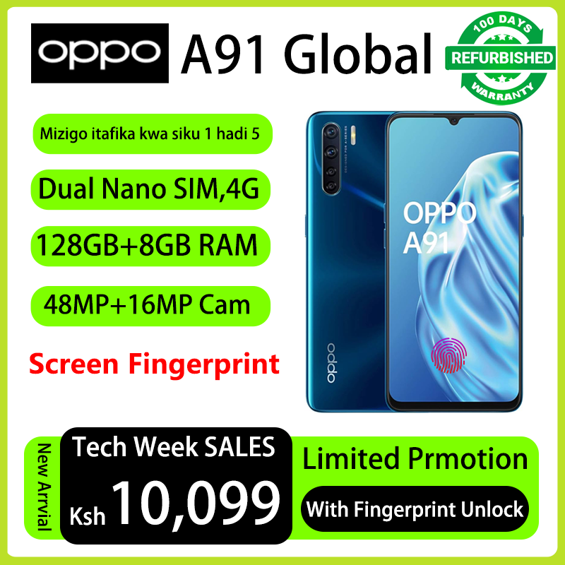 Refurbished Phones OPPO A91 Fingerprint Unlock 128GB Storage 8GB RAM 48MP+16MP Camera  Helio P70 Dual 4G Nework 4025mAh Battery  6.4" Screen Smart Phones