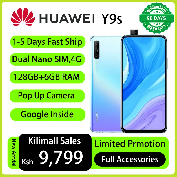 Refurbished Phone HUAWEI Y9s 6.59" FullView Dual SIM 128GB Storage 6GB RAM 48MP+16MP Pop Up Camera EMUI 9.1 4000mAh Battery Side Fingerprint Unlock Smart Phones
