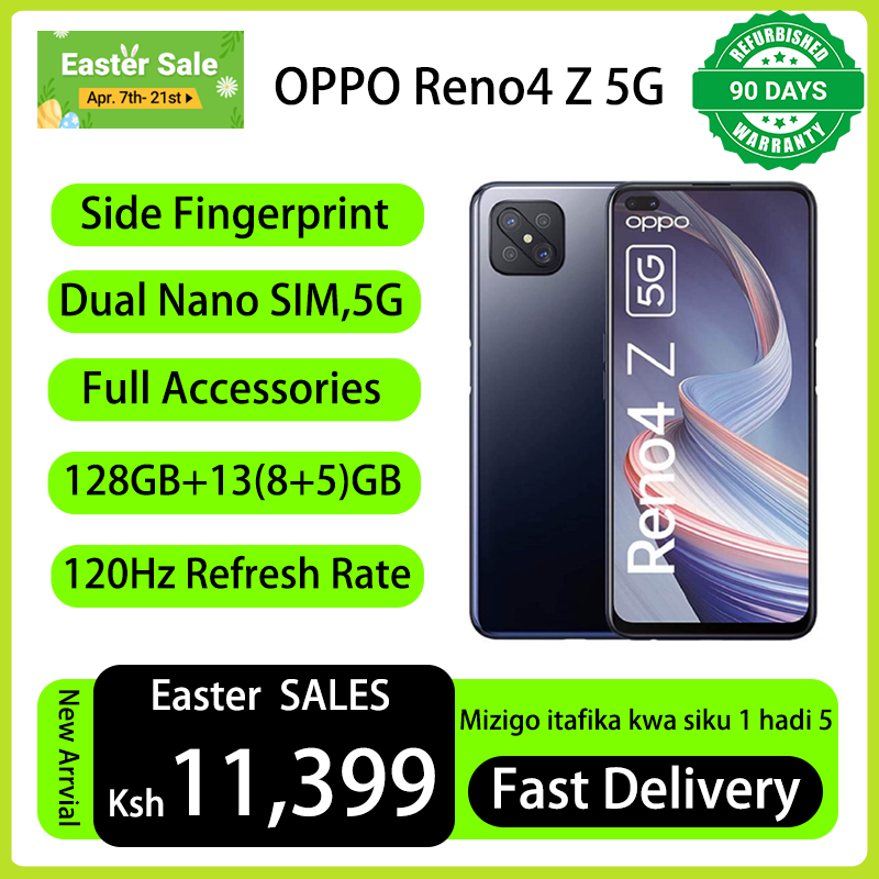 Refurbished Phones OPPO Reno4 Z 5G(A92s) 13(8+5)GB RAM 128GB ROM Dual SIM 5G Network 6.57" 120HZ Refresh Display 48MP+16MP Camera 4000 mAh type c otg Full Set Smart phones