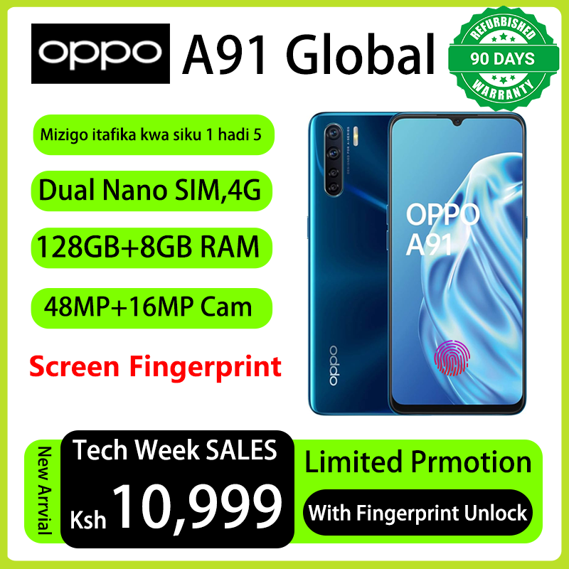 Refurbished Phones OPPO A91 Fingerprint Unlock 128GB Storage 8GB RAM 48MP+16MP Camera  Helio P70 Dual 4G Nework 4025mAh Battery  6.4" Screen Smart Phones