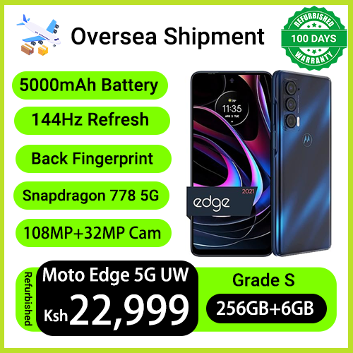 Refurbished Phones Motorola Edge 5G UW 2021 256GB Storage 6GB RAM Snapdragon 778G 108MP+32MP Camera 144Hz Refresh 5000mAh Battery Side Fingerprint Single SIM Smart Phones