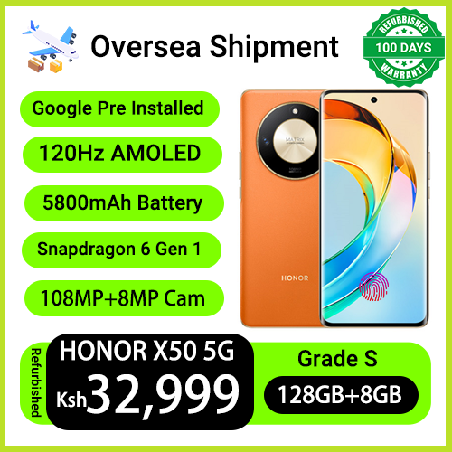 Refurbished Phones HONOR X50 8GB RAM Snapdragon 6 Gen 1 6.78" 120Hz AMOLE Dual SIM 5G Network 5800mAh Battery 108MP+8MP Camera Android 13 Under Display Fingerprint  Smart Phones