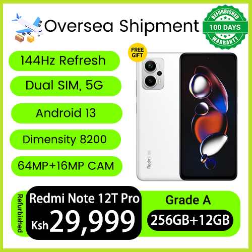Refurbished Phones Redmi Note 12T Pro 12GB RAM 144Hz Refresh 256GB Storage Dual SIM 5G Network Dimensity 8200 Ultra 64MP Camera Side Fingerprint Unlock Android 13 Smart Phones