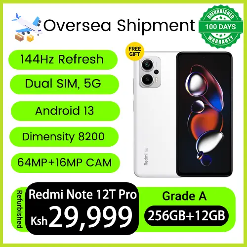 Refurbished Phones Redmi Note 12T Pro 12GB RAM 144Hz Refresh 256GB Storage Dual SIM 5G Network Dimensity 8200 Ultra 64MP Camera Side Fingerprint Unlock Android 13 Smart Phones