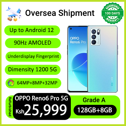 Refurbished Phones OPPO Reno6 Pro Dimensity 1200 8GB RAM 6.55" 90Hz AMOLED  64MP+32MP Camera 4500mAh Battery Under Display Screen Fingerprint Unlock Smart Phones