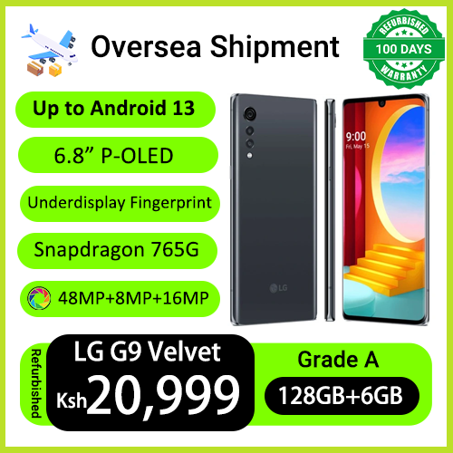 Refurbished phones LG G9 Velvet 128GB Storage 6GB RAM 4300 mah type-c charge 3.5mm headphone single sim 4G Original Screen Screen Fingerprint Unlock Smart Phones