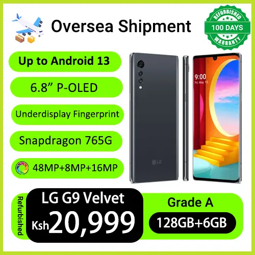 Refurbished phones LG G9 Velvet 128GB Storage 6GB RAM 4300 mah type-c charge 3.5mm headphone single sim 4G Original Screen Screen Fingerprint Unlock Smart Phones