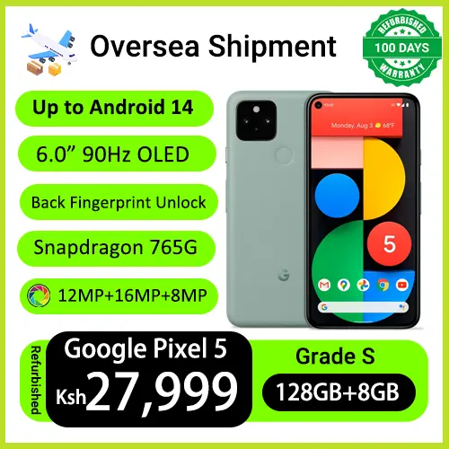Refurbished Phones Google Pixel 5 8GB RAM 128GB Storage 90Hz OLED 4080mAh Battery 16MP+12MP+8MP Camera Snapdragon 765G 5G upgradable to Android 13 Smart Phones