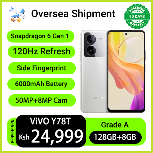 Refurbished VIVO Y78t 6.64" 120Hz 50MP+8MP Camera 6000mAh Battery Snapdragon 6 Gen 1 5G Side Fingerprint Dual SIM Android 13 Smart Phones