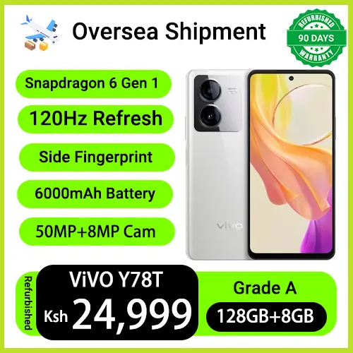 Refurbished VIVO Y78t 6.64" 120Hz 50MP+8MP Camera 6000mAh Battery Snapdragon 6 Gen 1 5G Side Fingerprint Dual SIM Android 13 Smart Phones