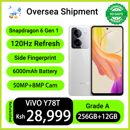 Refurbished VIVO Y78t 6.64" 120Hz 50MP+8MP Camera 6000mAh Battery Snapdragon 6 Gen 1 5G Side Fingerprint Dual SIM Android 13 Smart Phones