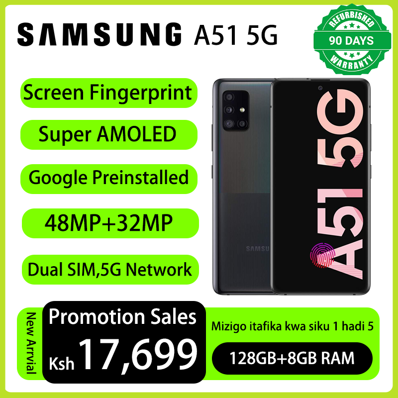 Refurbished Phone SAMSUNG Galaxy A51 5G Super AMOLED In Display Fingerprint Dual SIM 8GB RAM 128GB Storage 48MP+32MP Quad Camera 4500 mAh Battery Smart Phones