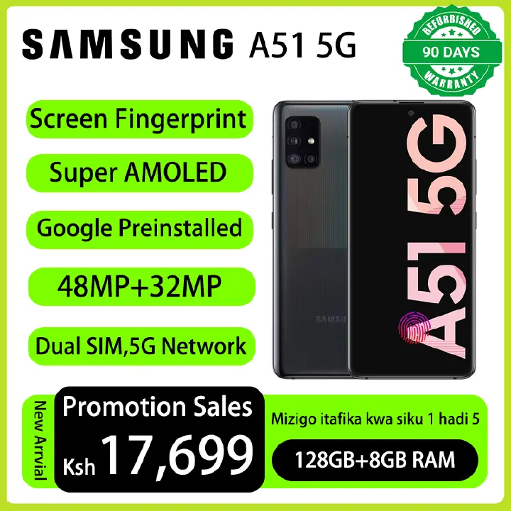 Refurbished Phone SAMSUNG Galaxy A51 5G Super AMOLED In Display Fingerprint Dual SIM 8GB RAM 128GB Storage 48MP+32MP Quad Camera 4500 mAh Battery Smart Phones