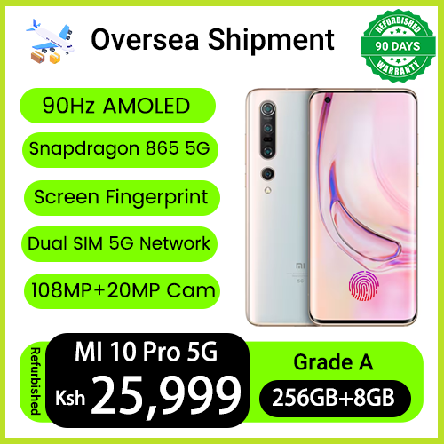Refurbished Phones XIAOMI Mi 10 PRO Curved Screen 90Hz AMOLED Optical Fingerprint Snapdragon 865 5G 6.67" 108MP+20MP Camera 4500mAh Battery Dual SIM 5G Network Smart Phones
