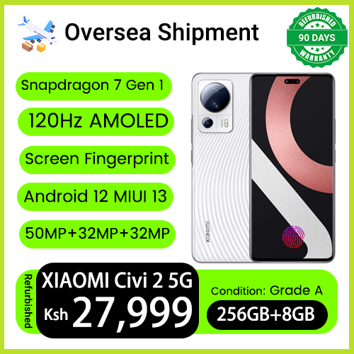 Refurbished Phones XIAOMI Civi 2 Snapdragon 7 Gen 1 Dual 5G Network 6.55" 120Hz AMOLED 50MP+32MP Rear Three Camera 4500mAh NFC Under Display Fingerprint Smart Phones
