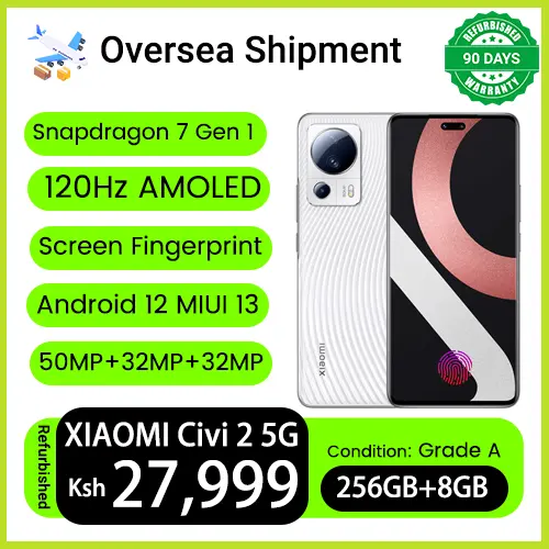 Refurbished Phones XIAOMI Civi 2 Snapdragon 7 Gen 1 Dual 5G Network 6.55" 120Hz AMOLED 50MP+32MP Rear Three Camera 4500mAh NFC Under Display Fingerprint Smart Phones