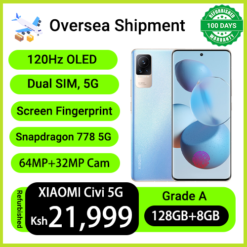 Refurbished Phones XIAOMI CIVI 128GB Storage 8GB RAM 5G Network Snapdragon 778G 64MP 120Hz NFC Curved Screen FHD 4500mAh Battery Stereo Dual Speakers Under Screen Fingerprint Smart Phones