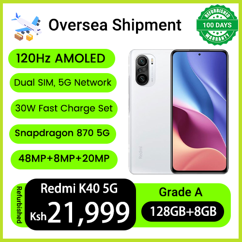 Refurbished Phones Redmi K40 12GB RAM 256GB Storage Snapdragon 870 5G Original 120Hz AMOLED 4500mAh Battery 48MP+20MP Side Fingerprint Unlock Smart Phones