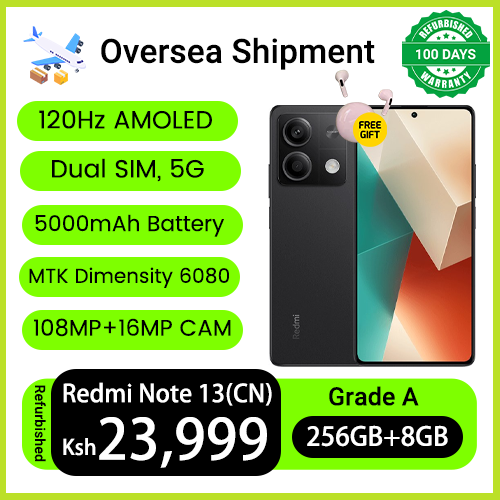 Refurbished Phones XIAOMI Redmi Note 13 5G 12(8+4)GB RAM Dual SIM 120Hz AMOLED Android14 Dimensity 6080 108MP+16MP Camera 5000mAh Battery Side Fingerprint Unlock Smart Phones