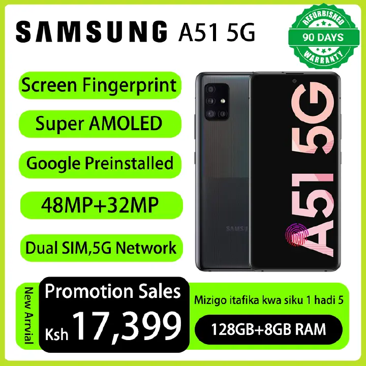 Refurbished Phone SAMSUNG Galaxy A51 5G Super AMOLED In Display Fingerprint Dual SIM 8GB RAM 128GB Storage 48MP+32MP Quad Camera 4500 mAh Battery Smart Phones