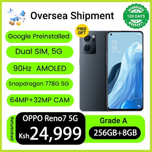 Refurbished Phones OPPO Reno7 5G 256GB ROM 8GB RAM Dual SIM Snapdragon 778G 5G 64MP+32MP Camera 90Hz AMOLED Screen Fingerprint Unlock Smart Phones
