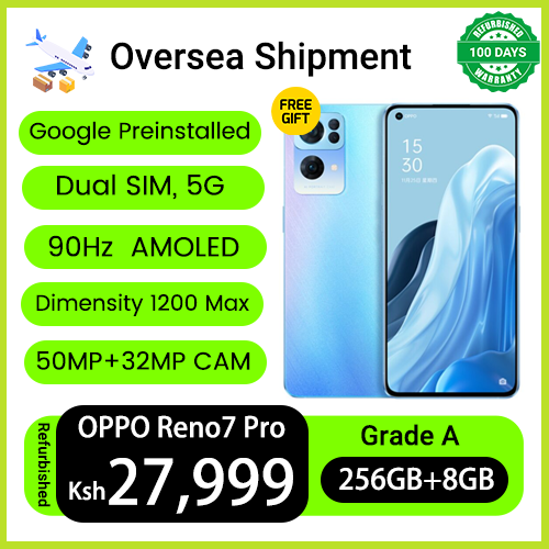 Refurbished Phones OPPO Reno7 Pro 5G 256GB ROM 8GB RAM Dual SIM Dimensity 1200 Max 5G 50MP+32MP Camera 90Hz AMOLED Screen Fingerprint Unlock Smart Phones
