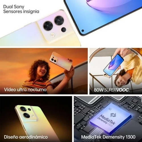 Refurbished Phones OPPO Reno8 5G 256GB 8GB RAM Dual SIM Dimensity 1300 50MP+32MP Camera 90Hz AMOLED Screen Fingerprint Unlock Android 14 Smart Phones