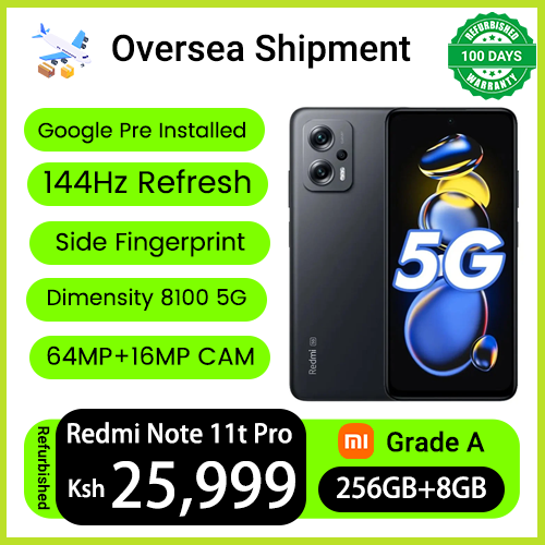 Refurbished Phones Redmi Note 11T Pro Dimensity 8100 Dual SIM 5G Network 64MP+16MP 144Hz 2K IPS LCD 5080mAh Battery Android 12 Side Fingerprint Unlock Smart Phones
