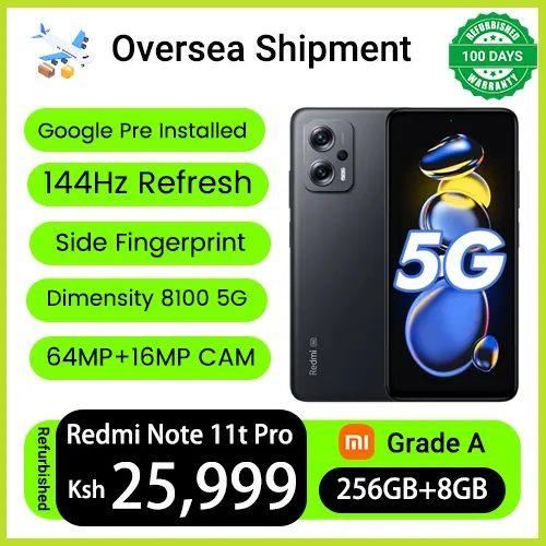 Refurbished Phones Redmi Note 11T Pro Dimensity 8100 Dual SIM 5G Network 64MP+16MP 144Hz 2K IPS LCD 5080mAh Battery Android 12 Side Fingerprint Unlock Smart Phones