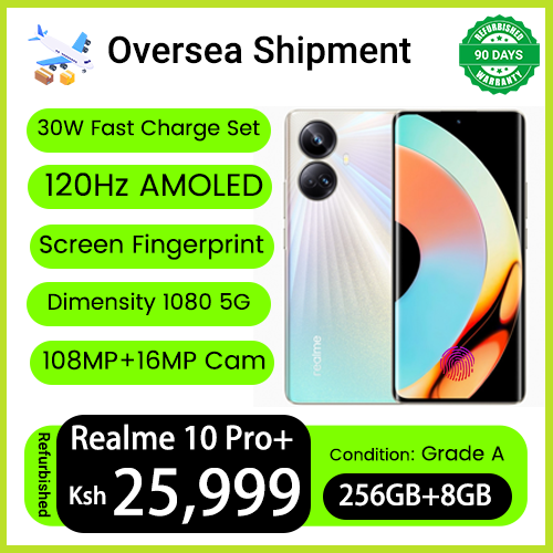 Refurbished Realme 10 Pro+ 256GB Storage 8GB RAM 120Hz Curved AMOLED Screen 5000mAh Battery Dimensity 1080 5G 108MP+16MP Camera Underdisplay Fingerprint Unlock Smart Phones