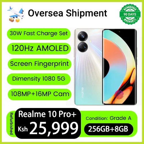 Refurbished Realme 10 Pro+ 256GB Storage 8GB RAM 120Hz Curved AMOLED Screen 5000mAh Battery Dimensity 1080 5G 108MP+16MP Camera Underdisplay Fingerprint Unlock Smart Phones
