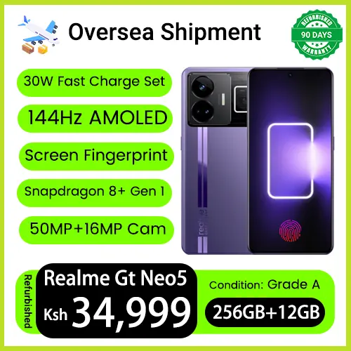 Refurbished Phones Realme GT Neo 5 12GBRAM 256GB Storage Snapdragon 8+ Gen 1 144HZ 1.5K AMOLED Display Underdisplay Fingerprint 5000mAh Battery 50MP Camera Smart Phones