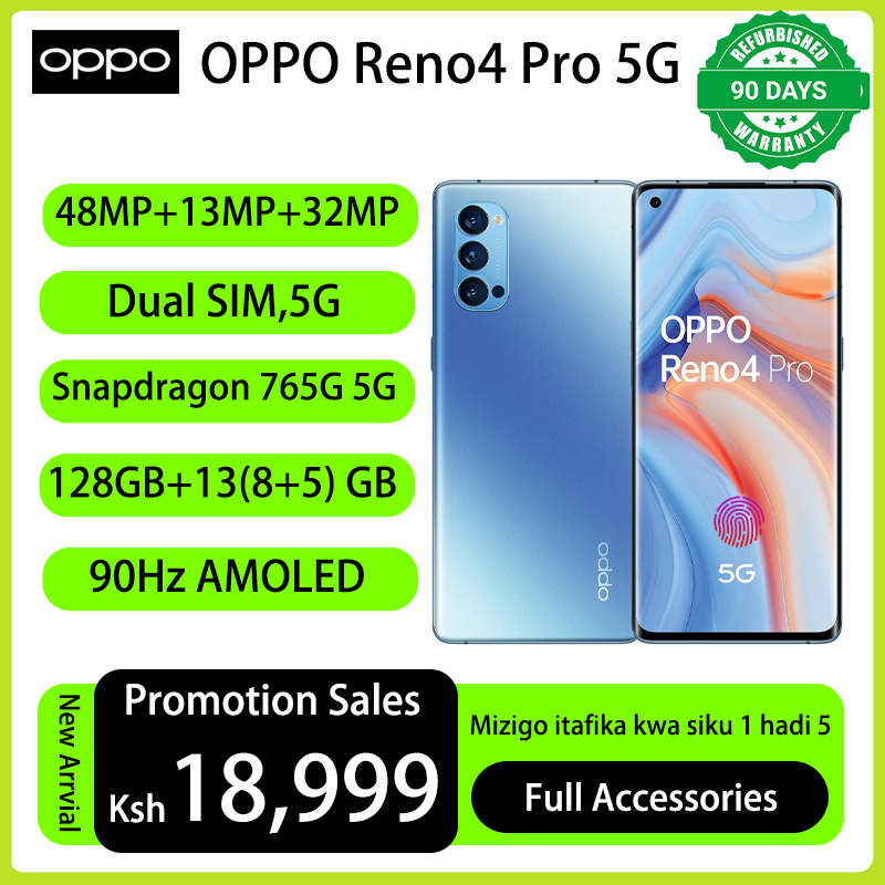 Refurbished Phones OPPO Reno4 PRO 5G 13(8+5)GB RAM 128GB Storage 90Hz AMOLED 48MP+32MP Camera 4000 mAh Dual SIM 5G Network indisplay fingerprint Reno 4 Pro Smart Phones Phones