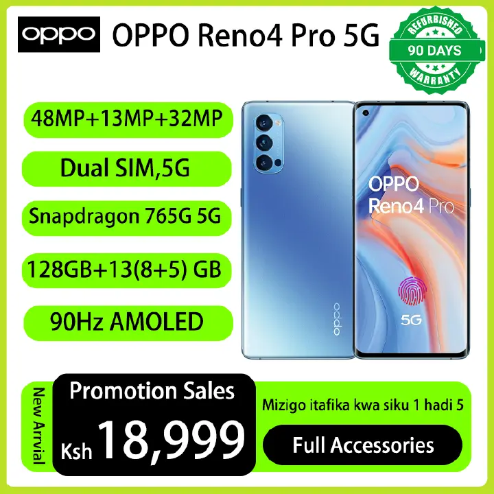 Refurbished Phones OPPO Reno4 PRO 5G 13(8+5)GB RAM 128GB Storage 90Hz AMOLED 48MP+32MP Camera 4000 mAh Dual SIM 5G Network indisplay fingerprint Reno 4 Pro Smart Phones Phones