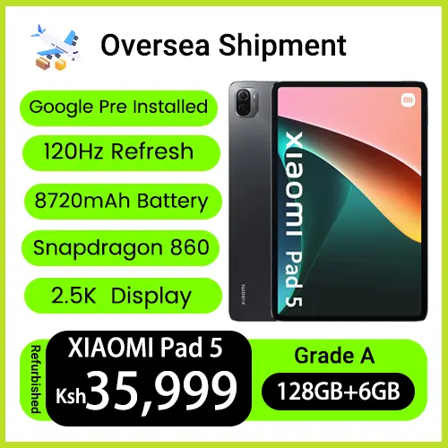Refurbished Tablets Xiaomi Pad 5 WiFi Only 11 inches 120Hz 8720mAh Battery Bluetooth 5.0 Four Speakers Dolby Atmos Snapdragon 860 13 Mp+8MP Camera Tablets