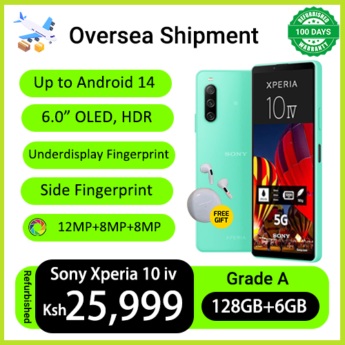 Refurbished Phones Sony Xperia 10 IV Snapdragon 695 5G 6GB RAM 128GB Storage 6.0" OLED Screen 5000mAh Battry 12MP+8MP Camera Side Fingerprint Android 13 Smart Phones